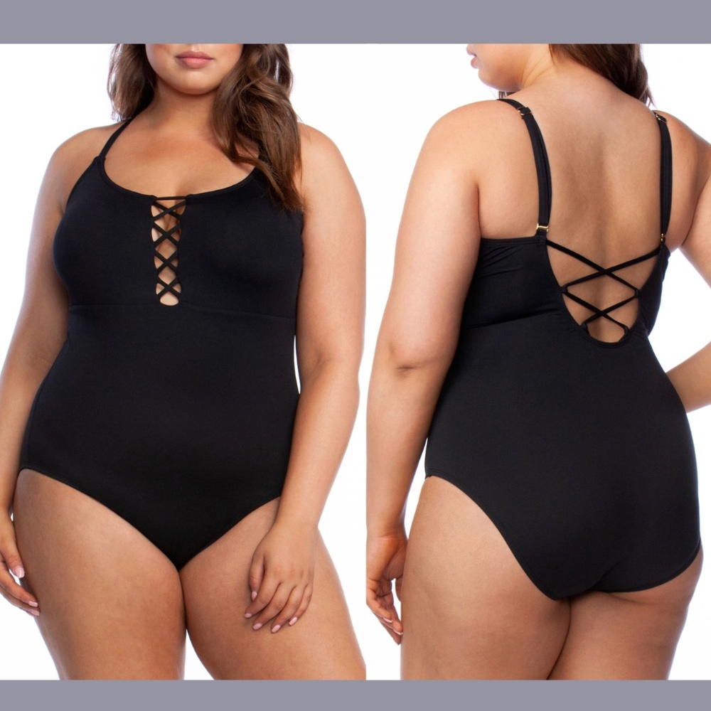 NEW La Blanca‎ [ 20W ] Lace Up Island Goddess One-Piece Swimsuit